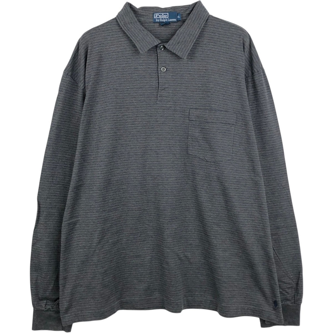 Ralph Lauren POLO by Ralph Lauren Long Sleeve Striped Polo Shirt Men's XL Pima Cotton Charcoal Vintage Second Hand