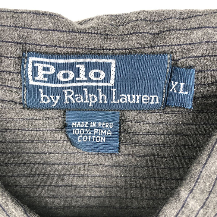 Ralph Lauren POLO by Ralph Lauren Long Sleeve Striped Polo Shirt Men's XL Pima Cotton Charcoal Vintage Second Hand