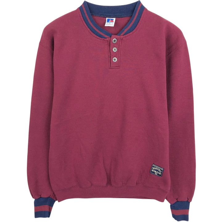 90'S Russell Henley Neck Plain Blank Sweatshirt, Made in USA, Men's Size M (Equivalent), Vintage cotton Red type red-purple Vintage Second Hand