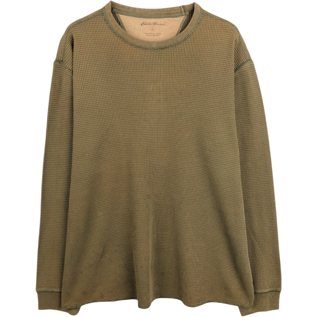 Eddie Bauer Thermal Long-Sleeve T-Shirt, Men's Size L (approx.) cotton Khaki type Vintage Second Hand