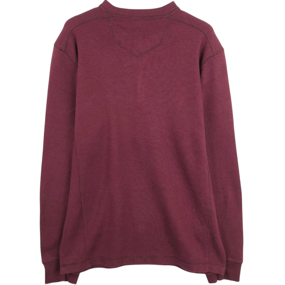 Eddie Bauer Henley Neck Thermal Long T-Shirt Waffle Men's M Size cotton Red type red-purple Vintage Second Hand