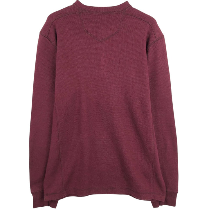 Eddie Bauer Henley Neck Thermal Long T-Shirt Waffle Men's M Size cotton Red type red-purple Vintage Second Hand