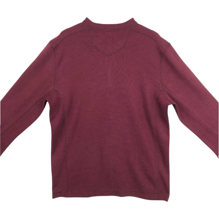 Eddie Bauer Henley Neck Thermal Long T-Shirt Waffle Men's M Size cotton Red type red-purple Vintage Second Hand