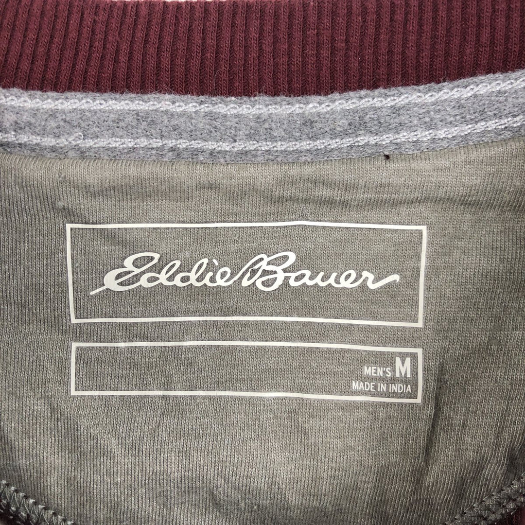 Eddie Bauer Henley Neck Thermal Long T-Shirt Waffle Men's M Size cotton Red type red-purple Vintage Second Hand