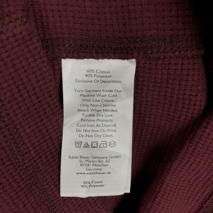 Eddie Bauer Henley Neck Thermal Long T-Shirt Waffle Men's M Size cotton Red type red-purple Vintage Second Hand