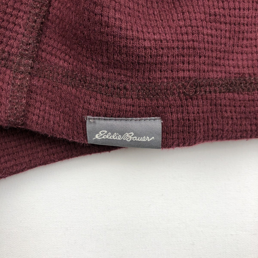 Eddie Bauer Henley Neck Thermal Long T-Shirt Waffle Men's M Size cotton Red type red-purple Vintage Second Hand