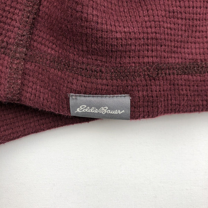 Eddie Bauer Henley Neck Thermal Long T-Shirt Waffle Men's M Size cotton Red type red-purple Vintage Second Hand