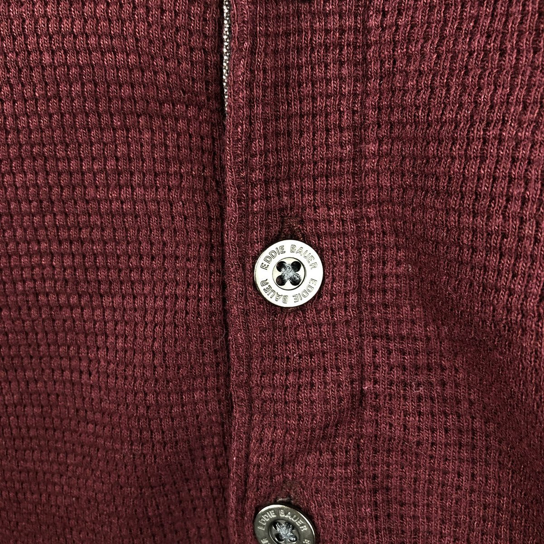 Eddie Bauer Henley Neck Thermal Long T-Shirt Waffle Men's M Size cotton Red type red-purple Vintage Second Hand