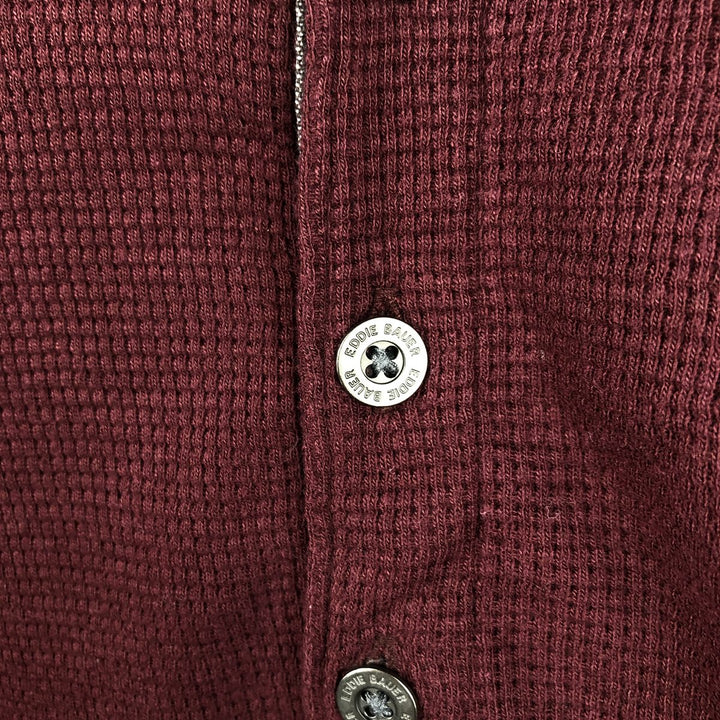 Eddie Bauer Henley Neck Thermal Long T-Shirt Waffle Men's M Size cotton Red type red-purple Vintage Second Hand