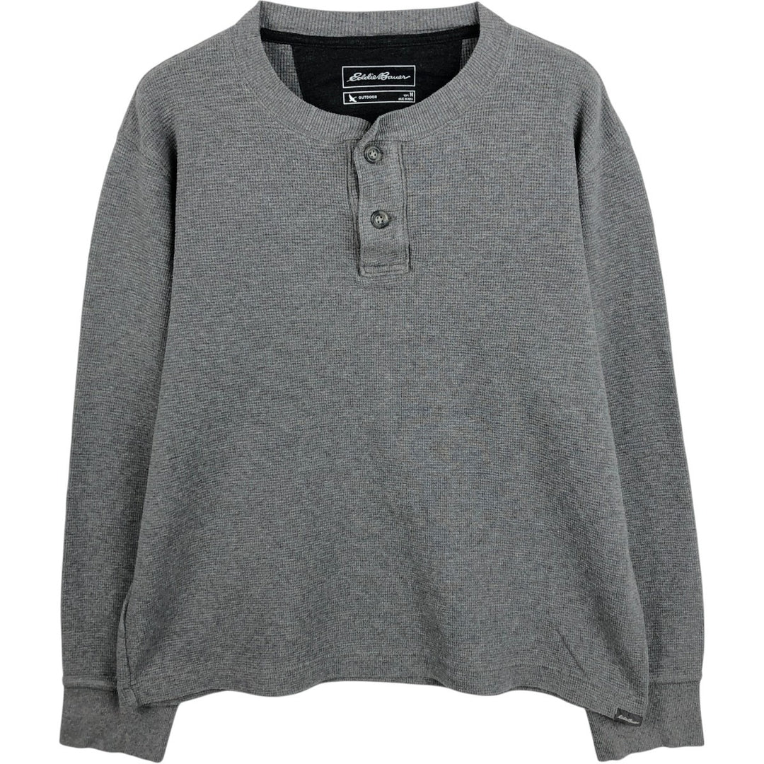 Eddie Bauer Henley Neck Thermal Long T-Shirt Waffle Men's M Size cotton gray type Vintage Second Hand