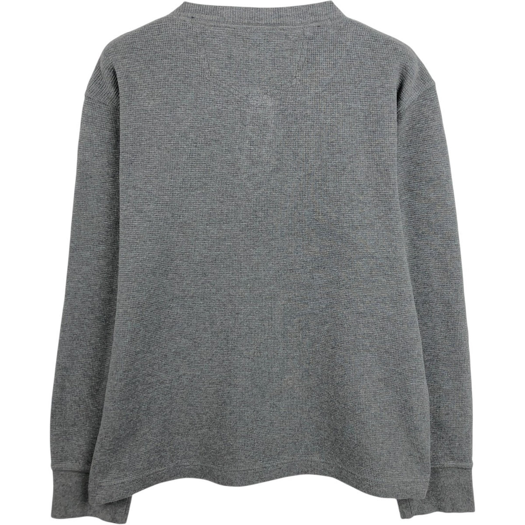 Eddie Bauer Henley Neck Thermal Long T-Shirt Waffle Men's M Size cotton gray type Vintage Second Hand