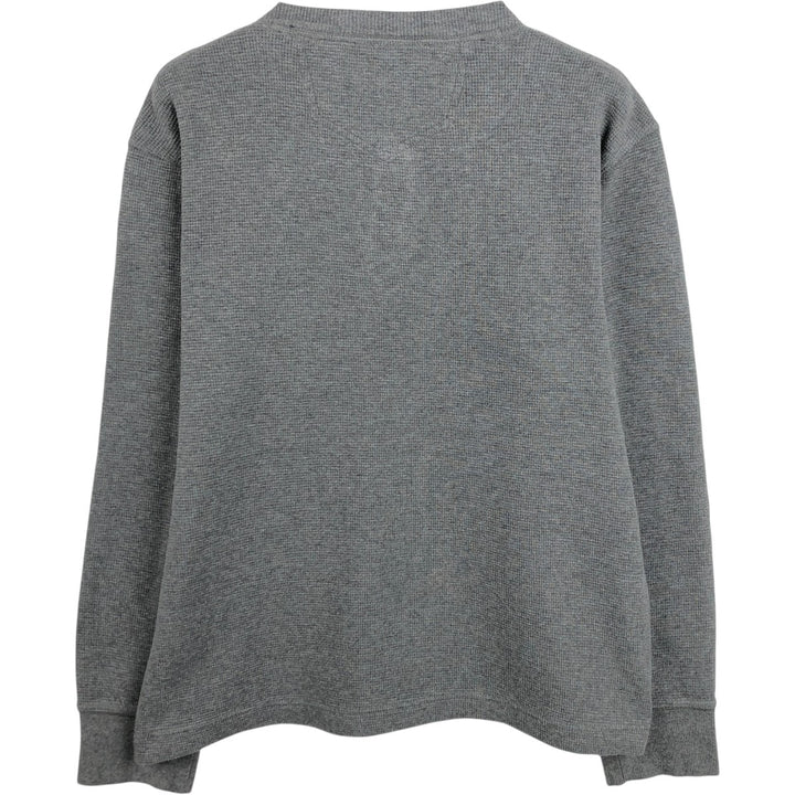 Eddie Bauer Henley Neck Thermal Long T-Shirt Waffle Men's M Size cotton gray type Vintage Second Hand