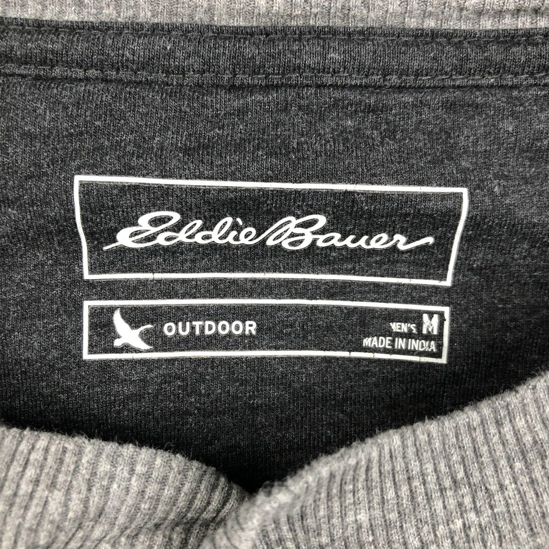 Eddie Bauer Henley Neck Thermal Long T-Shirt Waffle Men's M Size cotton gray type Vintage Second Hand