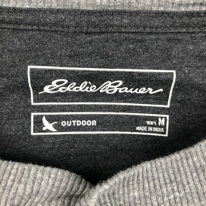 Eddie Bauer Henley Neck Thermal Long T-Shirt Waffle Men's M Size cotton gray type Vintage Second Hand