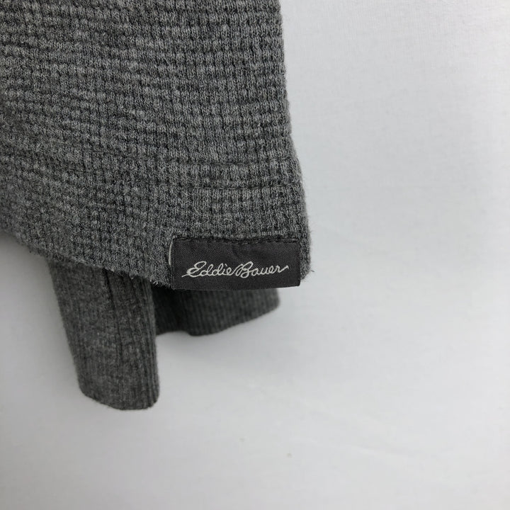 Eddie Bauer Henley Neck Thermal Long T-Shirt Waffle Men's M Size cotton gray type Vintage Second Hand
