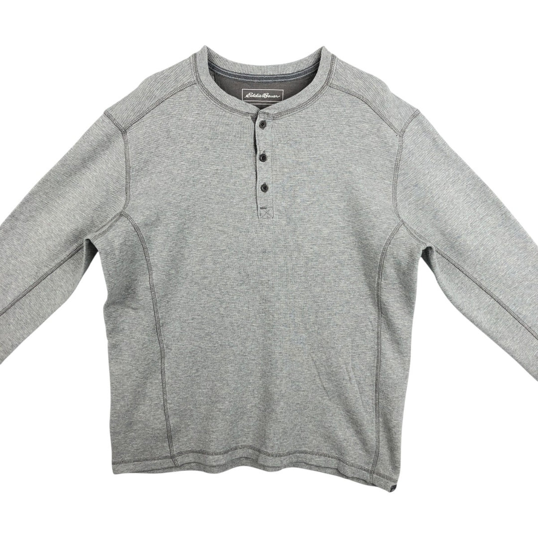 Eddie Bauer Henley Neck Thermal Long T-Shirt Waffle Men's M Size cotton pale white type Vintage Second Hand