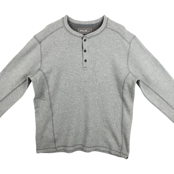 Eddie Bauer Henley Neck Thermal Long T-Shirt Waffle Men's M Size cotton pale white type Vintage Second Hand