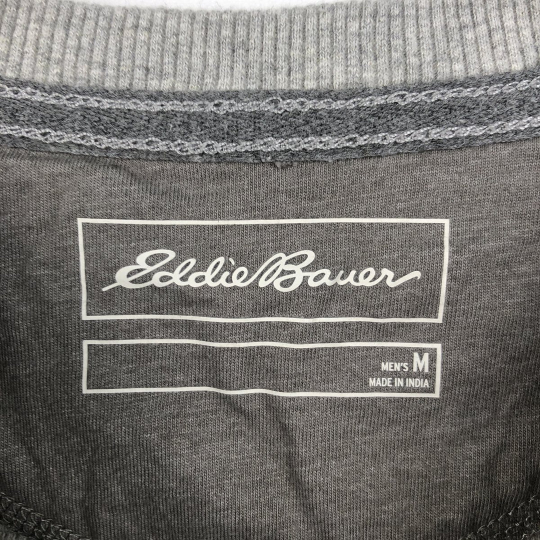 Eddie Bauer Henley Neck Thermal Long T-Shirt Waffle Men's M Size cotton pale white type Vintage Second Hand