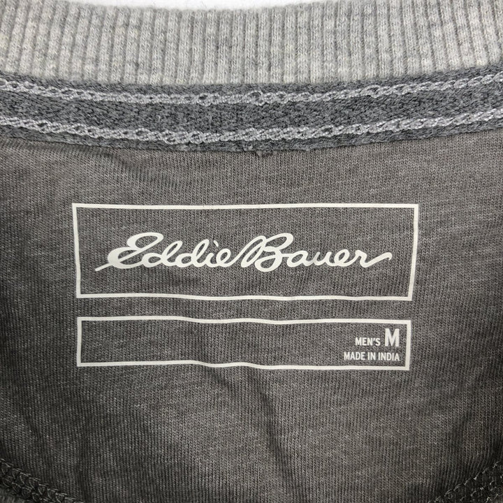Eddie Bauer Henley Neck Thermal Long T-Shirt Waffle Men's M Size cotton pale white type Vintage Second Hand
