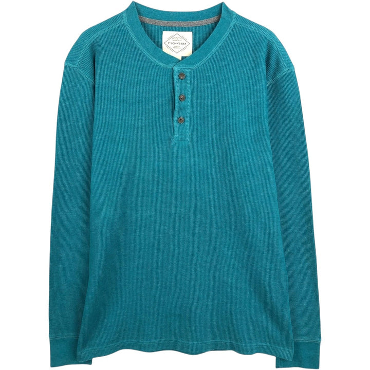St. John's Bay Henley Neck Thermal Long-Sleeve T-Shirt, Men's Size L (approx.) cotton green type Vintage Second Hand