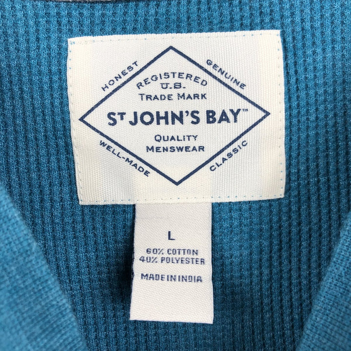 St. John's Bay Henley Neck Thermal Long-Sleeve T-Shirt, Men's Size L (approx.) cotton green type Vintage Second Hand