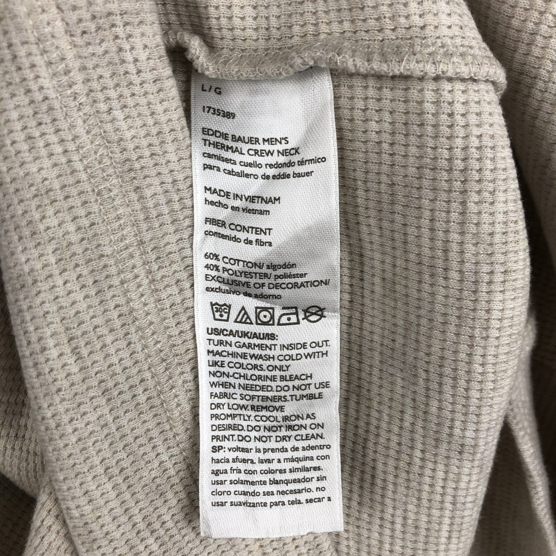Eddie Bauer Thermal Ron T-shirt, Waffle, Men's L size cotton Beige type Vintage Second Hand