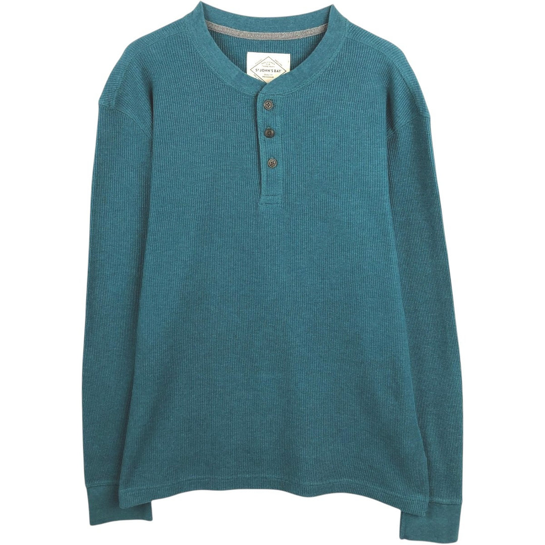 St. John's Bay Henley Neck Thermal Long-Sleeve T-Shirt, Men's Size L (approx.) cotton green type Vintage Second Hand