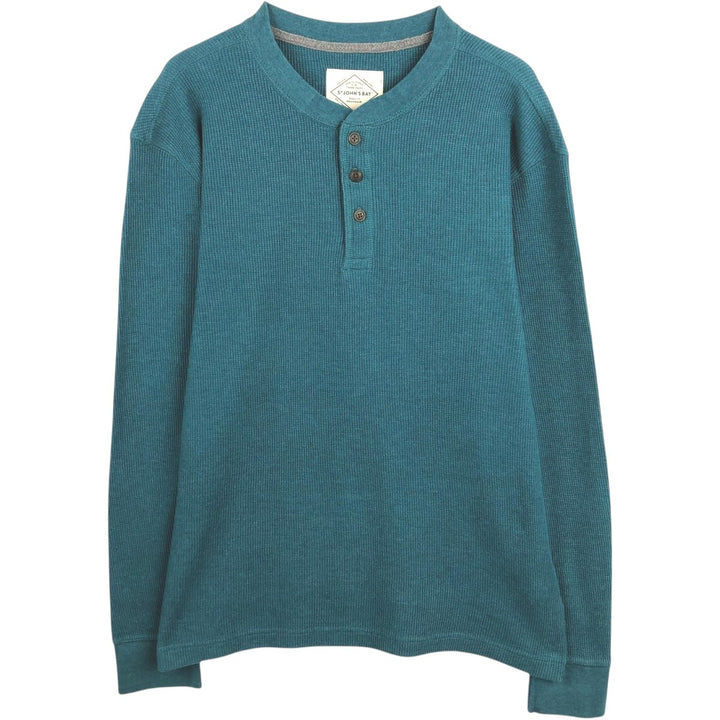 St. John's Bay Henley Neck Thermal Long-Sleeve T-Shirt, Men's Size L (approx.) cotton green type Vintage Second Hand