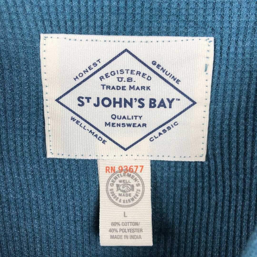 St. John's Bay Henley Neck Thermal Long-Sleeve T-Shirt, Men's Size L (approx.) cotton green type Vintage Second Hand