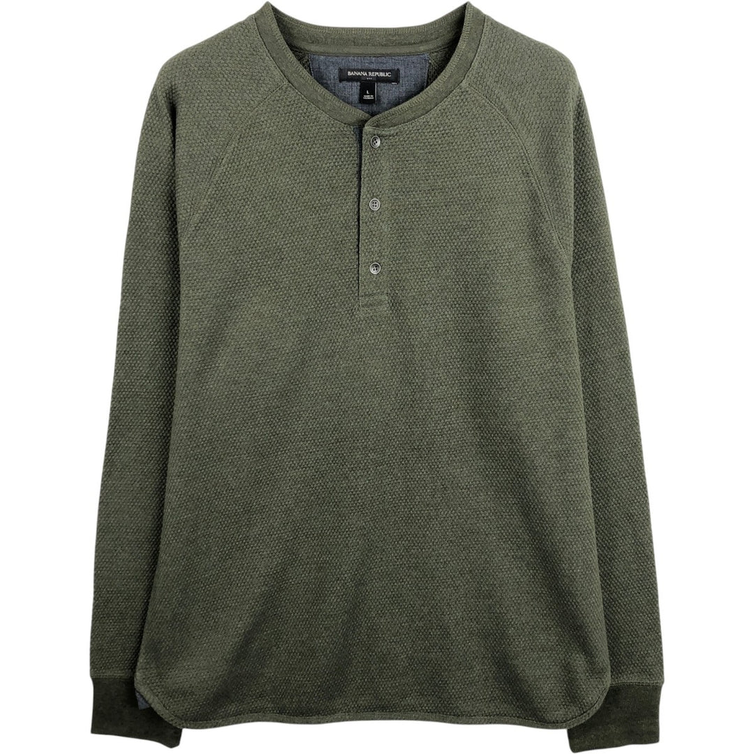 Banana Republic Henley Neck Long T-Shirt, Men's Size L cotton Khaki type Vintage Second Hand