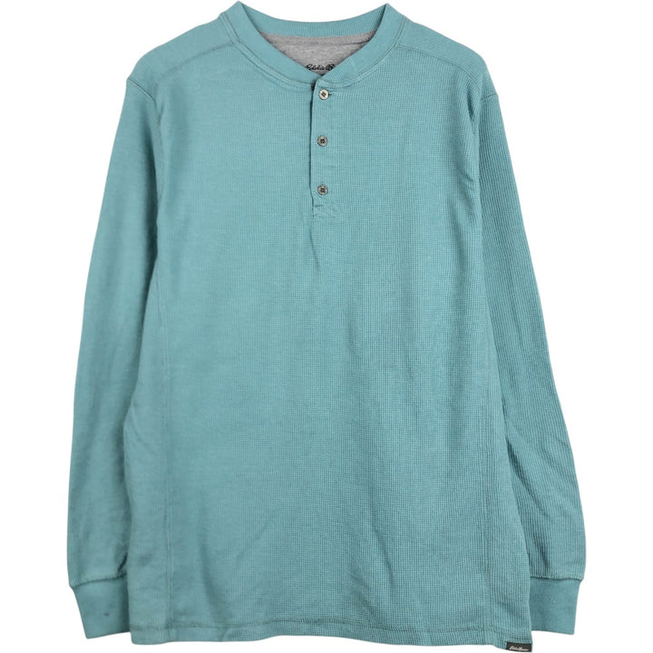 Eddie Bauer Henley Neck Thermal Long-Sleeve T-Shirt, Men's Size L (approx.) cotton Mint green Vintage Second Hand