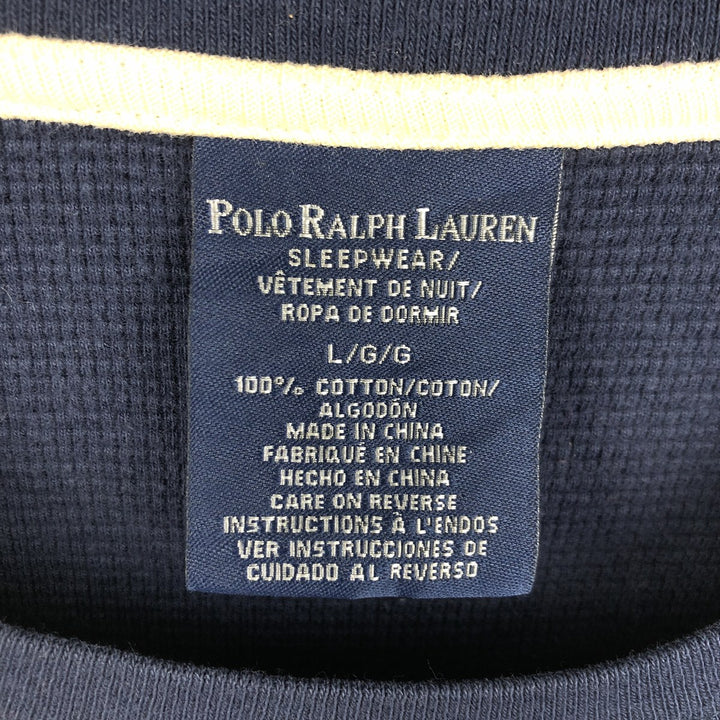 Ralph Lauren POLO RALPH LAUREN SLEEPWEAR Thermal Long T-shirt Waffle Men's L size cotton navy blue type Vintage Second Hand