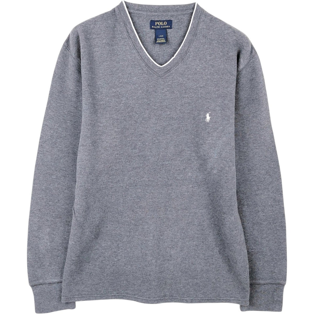 Ralph Lauren POLO RALPH LAUREN V-neck thermal long-sleeved T-shirt, waffle, men's size L cotton gray type Vintage Second Hand