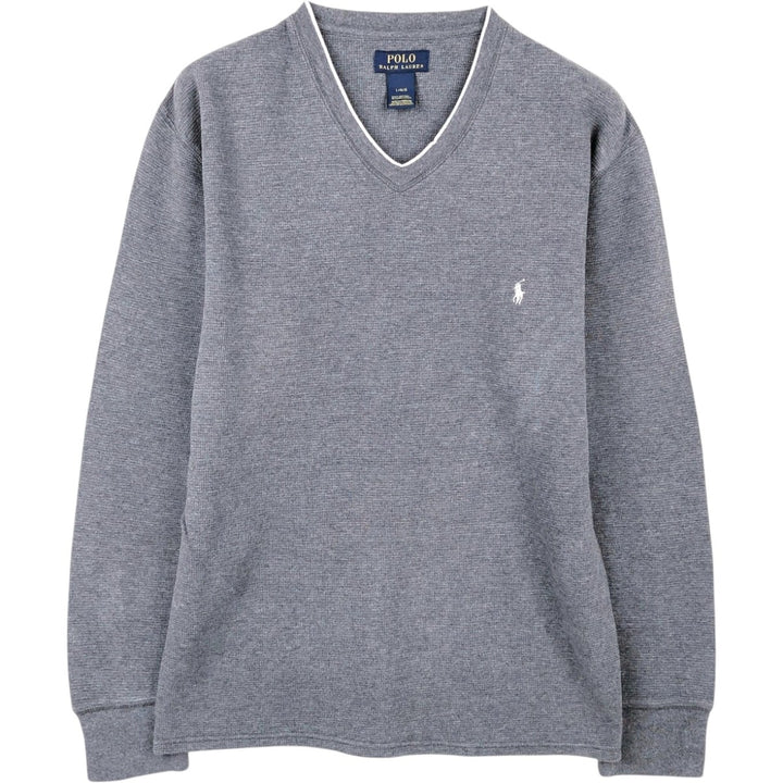 Ralph Lauren POLO RALPH LAUREN V-neck thermal long-sleeved T-shirt, waffle, men's size L cotton gray type Vintage Second Hand