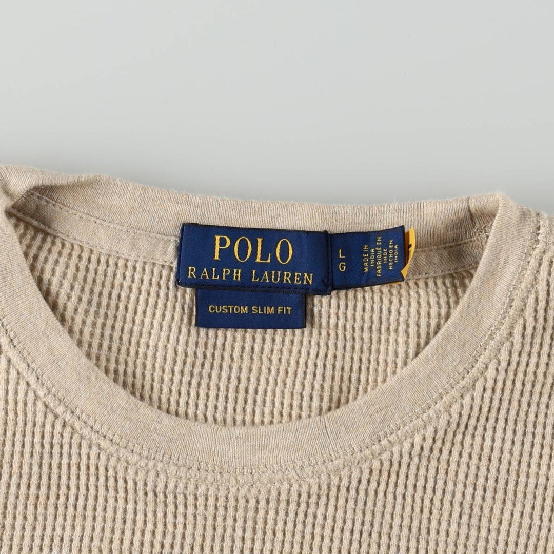 Ralph Lauren POLO RALPH LAUREN CUSTOM SLIM FIT Thermal Long-Sleeve T-Shirt, Men's Size L (approx.) cotton Beige type Vintage Second Hand