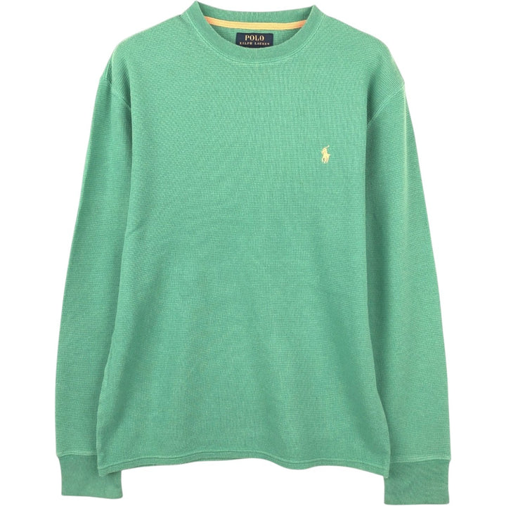 Ralph Lauren POLO RALPH LAUREN Thermal Long T-shirt Waffle Men's M size cotton green type yellow green Vintage Second Hand