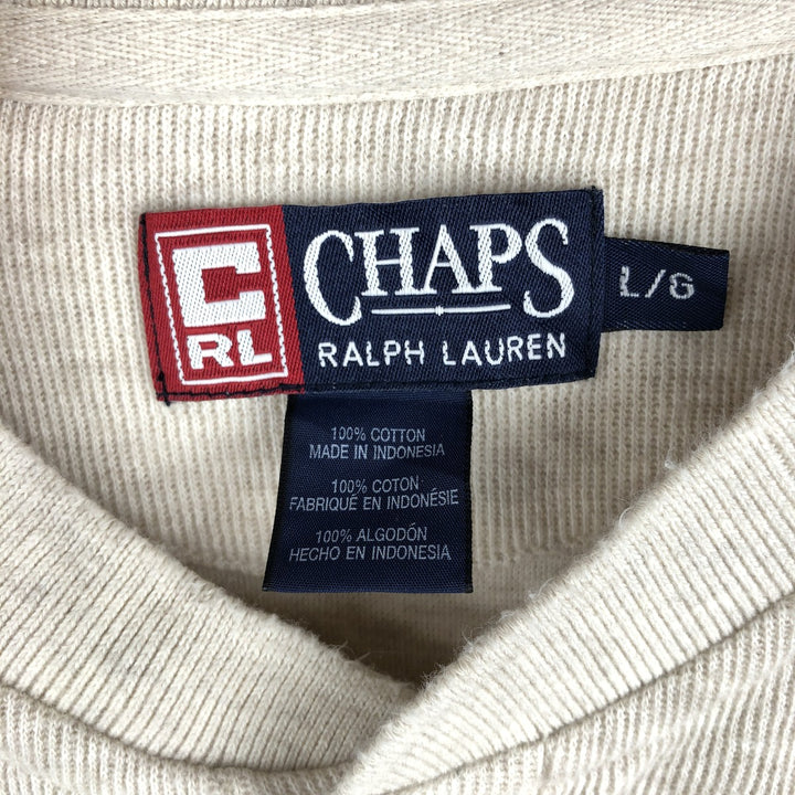 Ralph Lauren CHAPS Henley Neck Long-Sleeve T-Shirt (Men's Size L) cotton ivory Vintage Second Hand