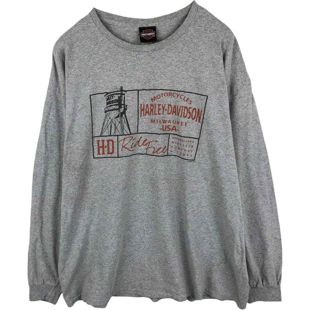 Harley-Davidson Long Sleeve T-Shirt, Men's XXL cotton gray type Vintage Second Hand