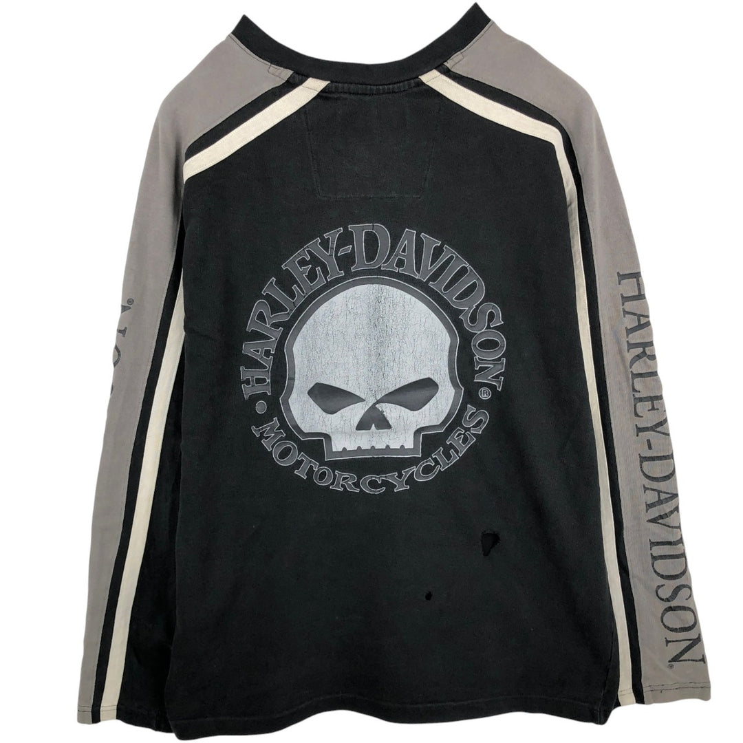 Harley-Davidson Skull Pattern V-Neck Long-Sleeve T-Shirt (Men's XL equivalent) unclear black type Vintage Second Hand