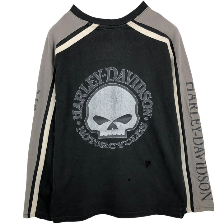 Harley-Davidson Skull Pattern V-Neck Long-Sleeve T-Shirt (Men's XL equivalent) unclear black type Vintage Second Hand