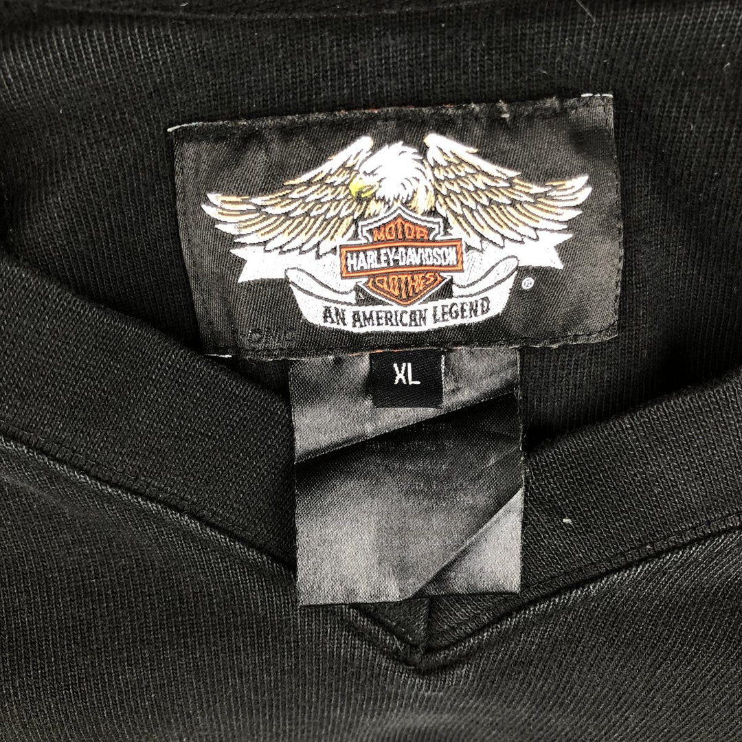 Harley-Davidson Skull Pattern V-Neck Long-Sleeve T-Shirt (Men's XL equivalent) unclear black type Vintage Second Hand