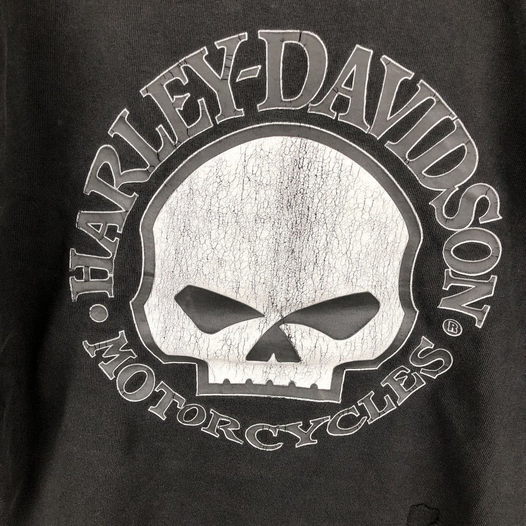 Harley-Davidson Skull Pattern V-Neck Long-Sleeve T-Shirt (Men's XL equivalent) unclear black type Vintage Second Hand