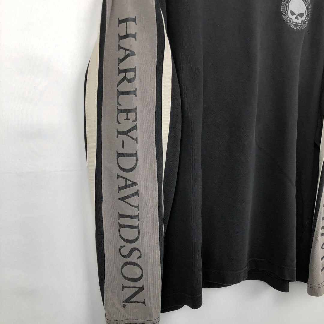 Harley-Davidson Skull Pattern V-Neck Long-Sleeve T-Shirt (Men's XL equivalent) unclear black type Vintage Second Hand