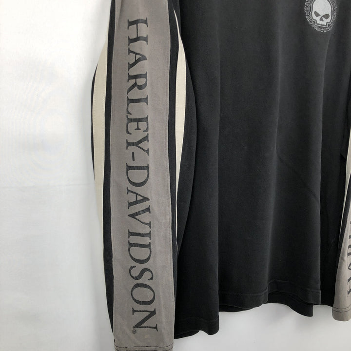 Harley-Davidson Skull Pattern V-Neck Long-Sleeve T-Shirt (Men's XL equivalent) unclear black type Vintage Second Hand