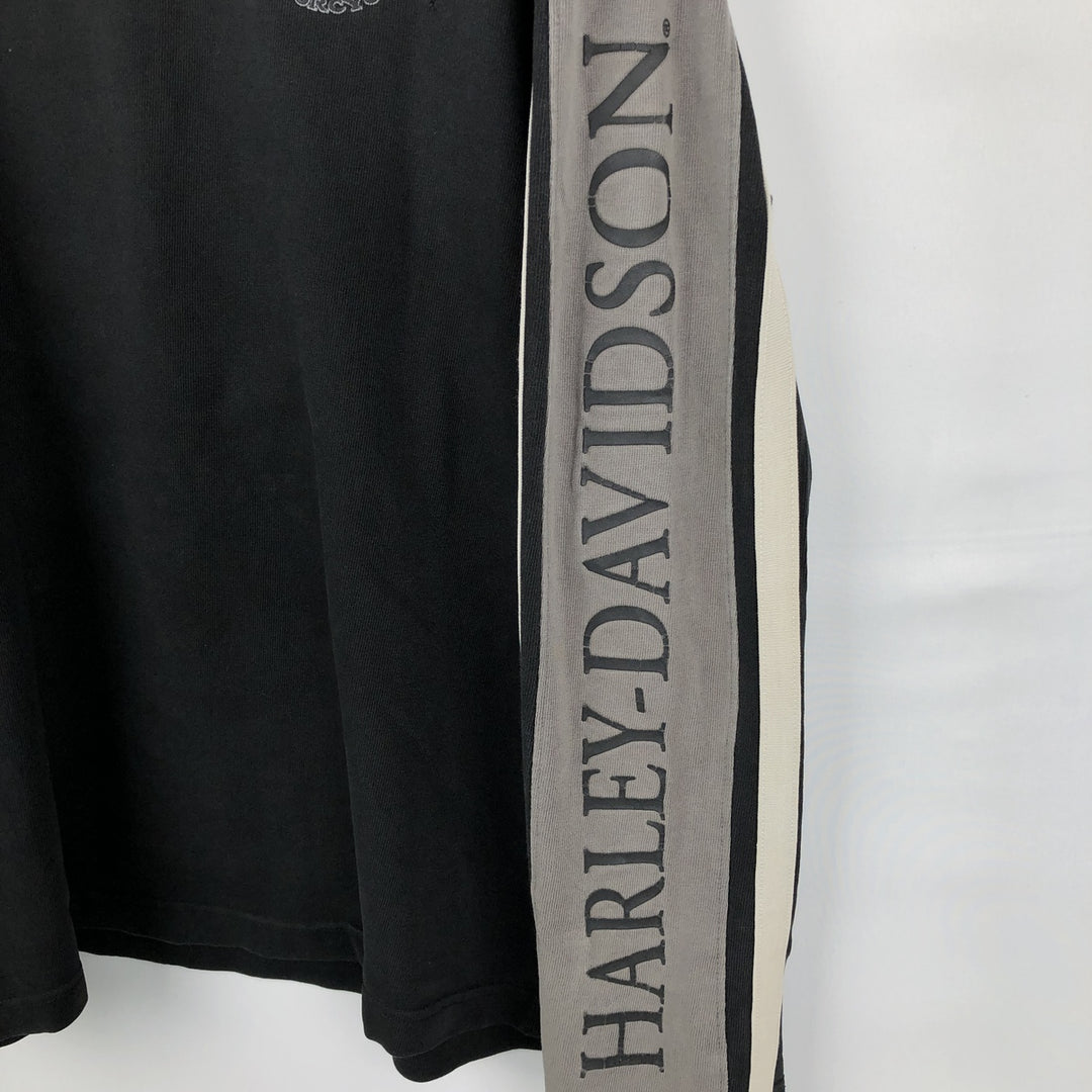 Harley-Davidson Skull Pattern V-Neck Long-Sleeve T-Shirt (Men's XL equivalent) unclear black type Vintage Second Hand