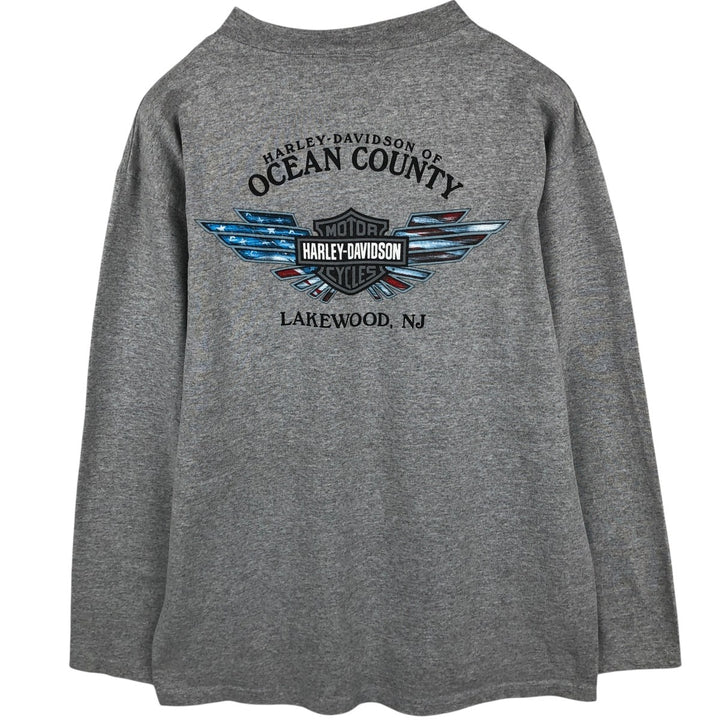 2000'S Harley-Davidson American flag pattern Henley neck long-sleeve T-shirt, made in USA, men's size L equivalent. unclear gray type Vintage Second Hand