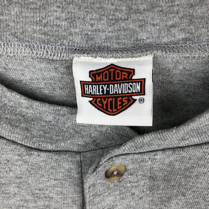 2000'S Harley-Davidson American flag pattern Henley neck long-sleeve T-shirt, made in USA, men's size L equivalent. unclear gray type Vintage Second Hand