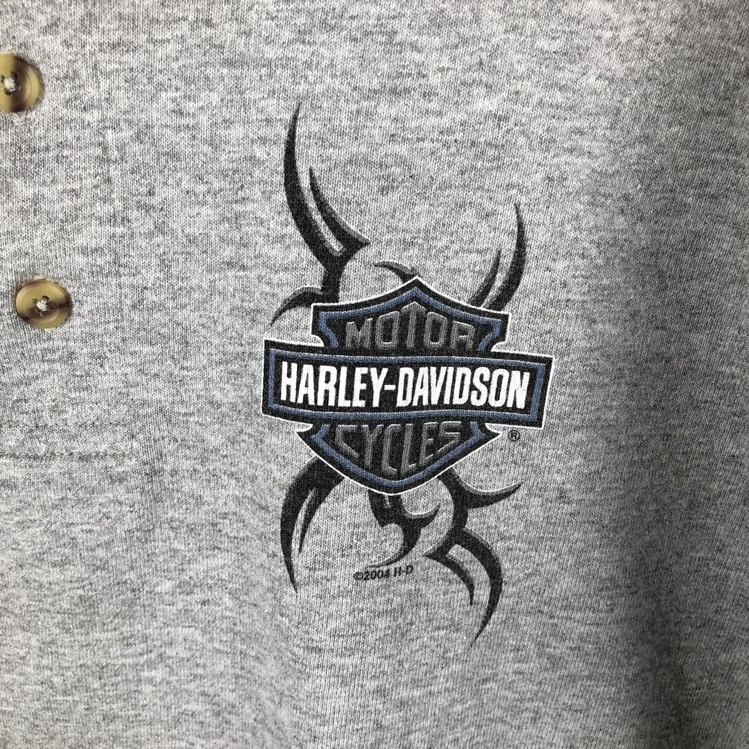 2000'S Harley-Davidson American flag pattern Henley neck long-sleeve T-shirt, made in USA, men's size L equivalent. unclear gray type Vintage Second Hand