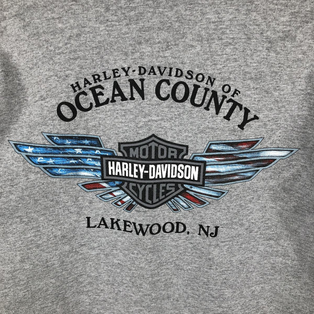 2000'S Harley-Davidson American flag pattern Henley neck long-sleeve T-shirt, made in USA, men's size L equivalent. unclear gray type Vintage Second Hand