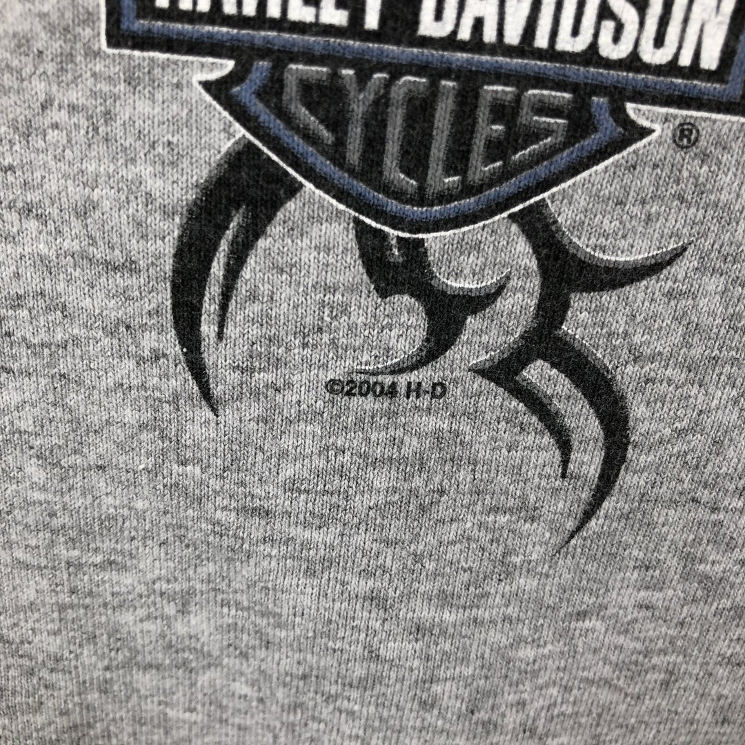 2000'S Harley-Davidson American flag pattern Henley neck long-sleeve T-shirt, made in USA, men's size L equivalent. unclear gray type Vintage Second Hand